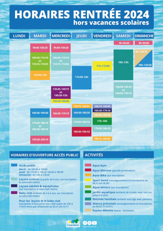 Horaires des activités 2024