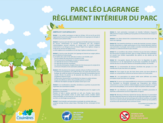Réglement intérieur du Parc Léo Lagrange : véhicules autorisés, chiens en laisse ...